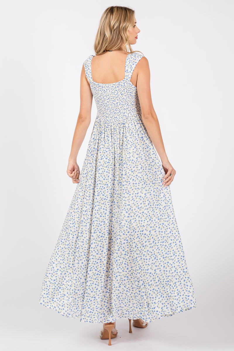 Light Blue Floral Button Down Maxi Dress Pinkblush