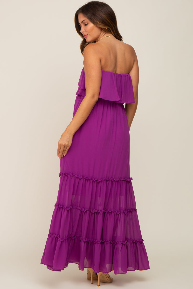 Purple Chiffon Strapless Ruffle Tiered Maternity Maxi Dress Pinkblush 6511