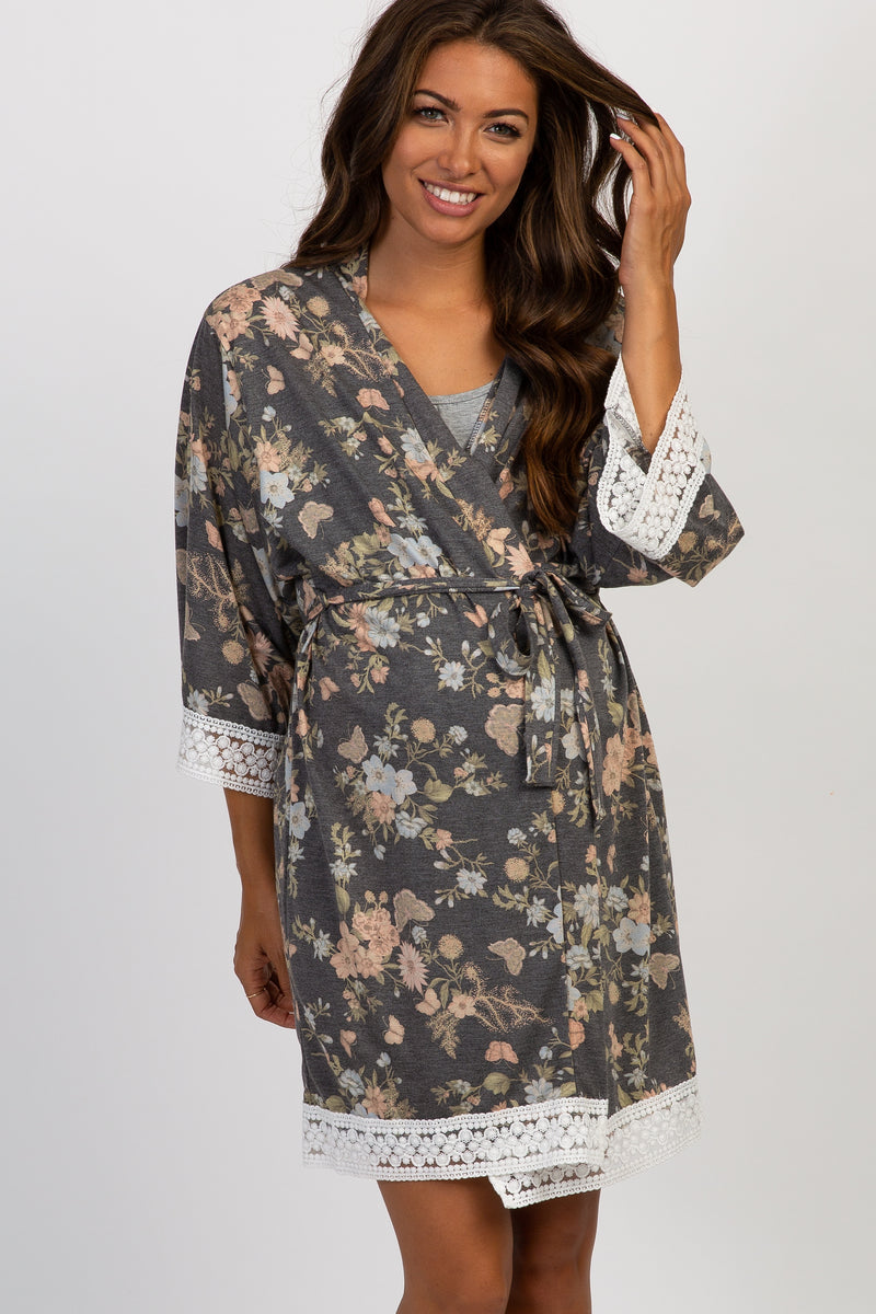 PinkBlush Heather Grey Delivery/Nursing Maternity Robe