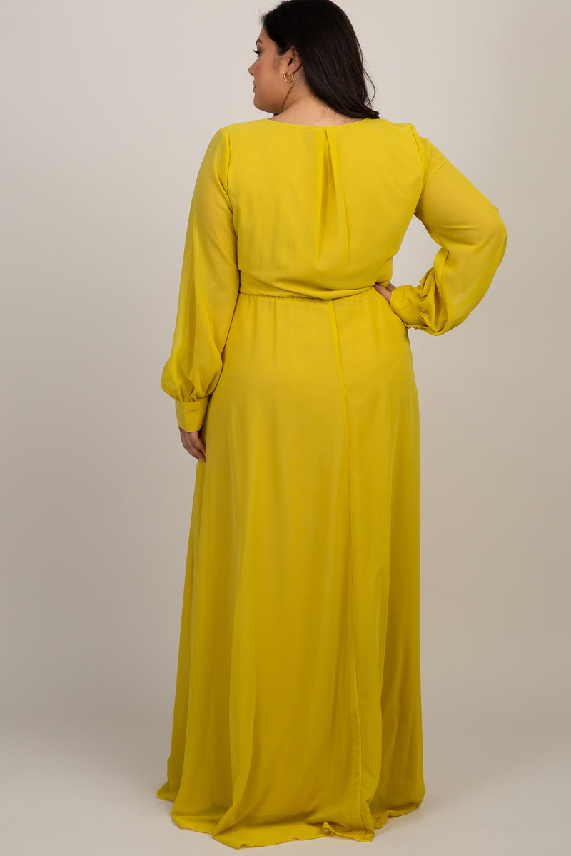 Yellow Chiffon Long Sleeve Plus Maternity Maxi Dress– PinkBlush