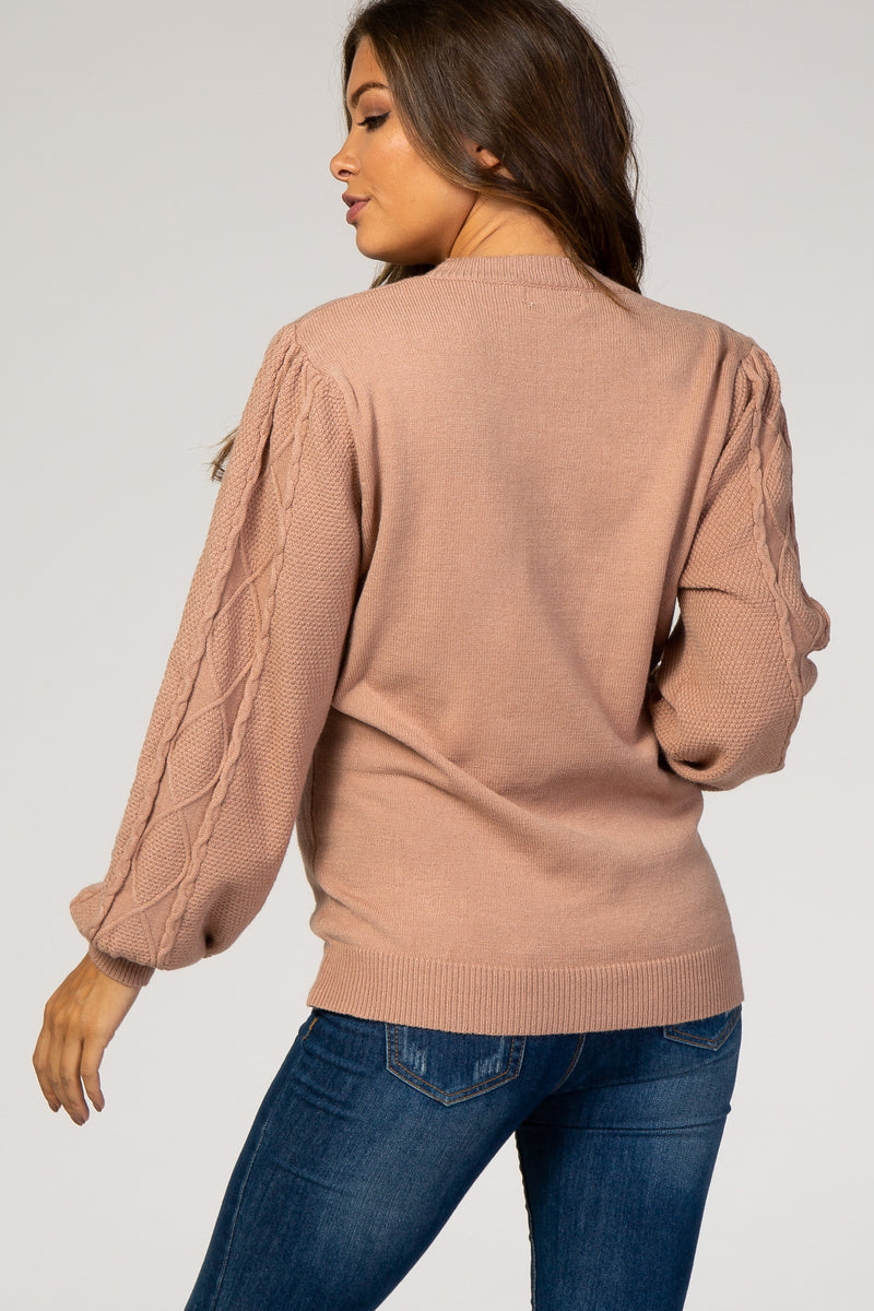 Taupe Cable Knit Sleeve Maternity Sweater PinkBlush