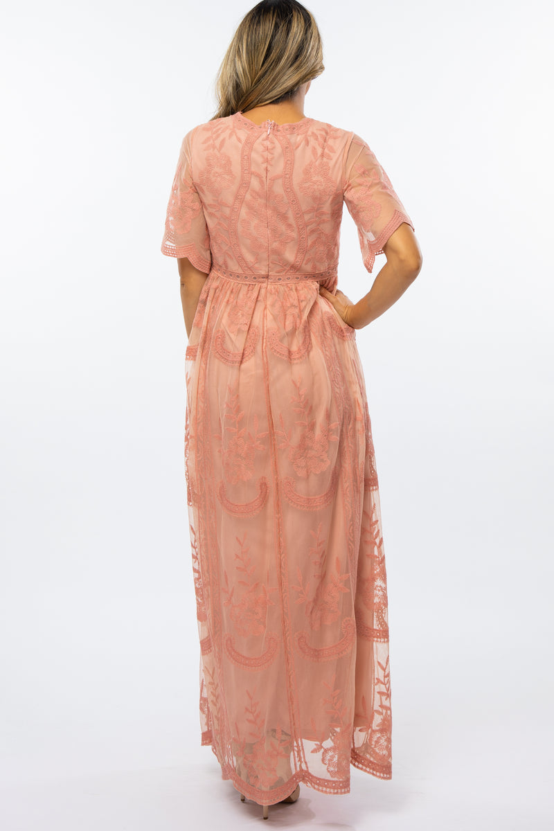 Pink blush lace overlay dress best sale