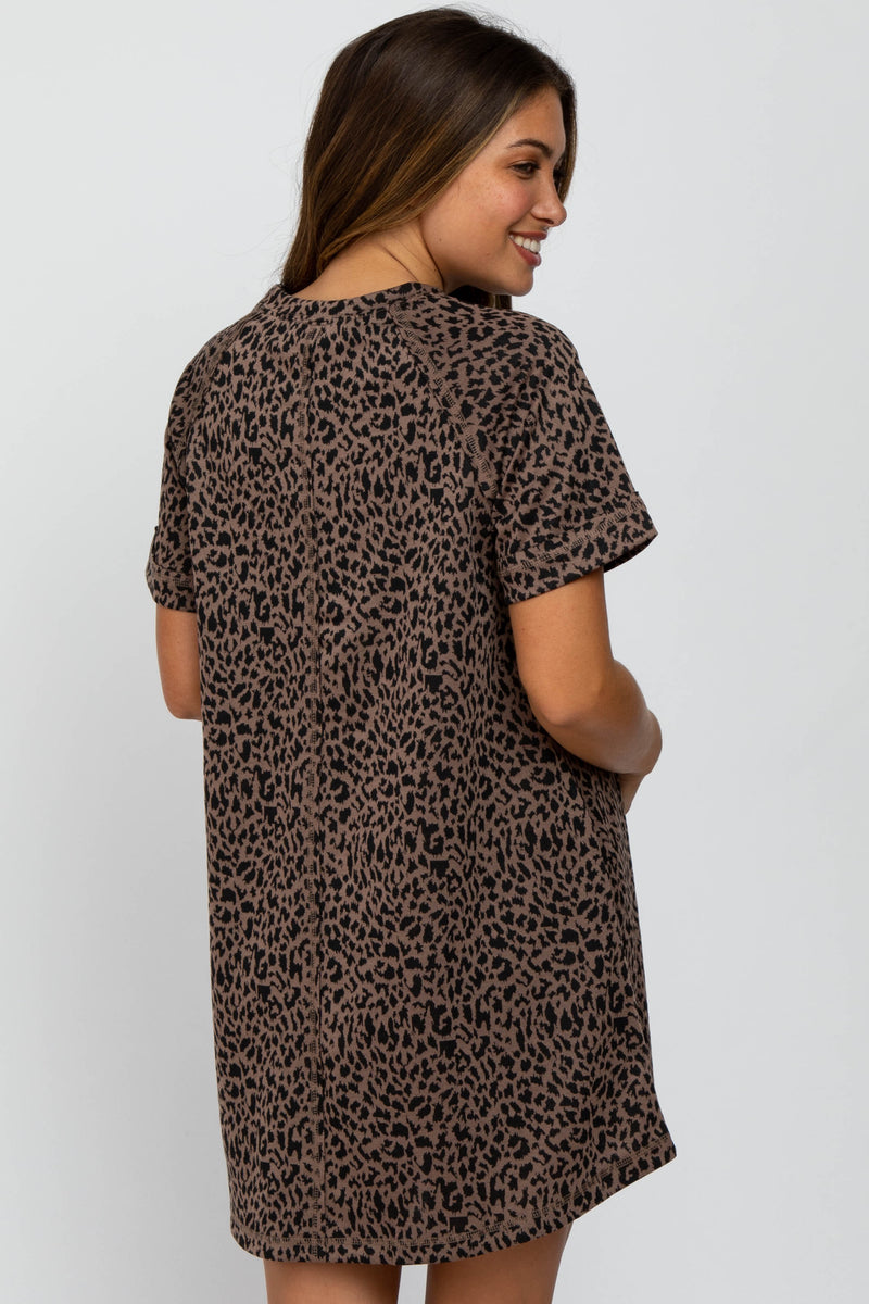 Mocha Animal Print T Shirt Maternity Dress Pinkblush