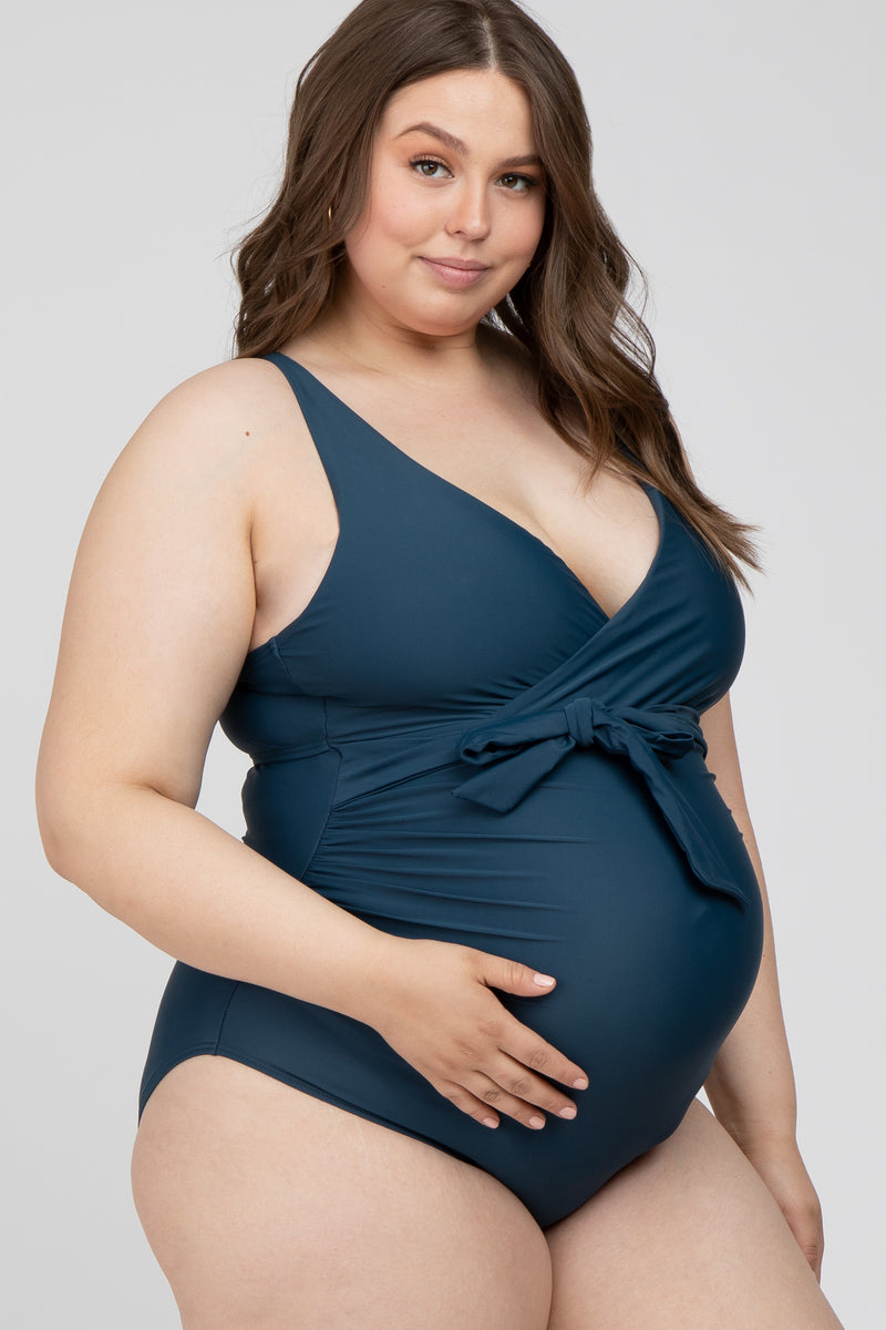 Beach Bump™ Plus Size Smocked Waist Maternity One Piece Swimsuit