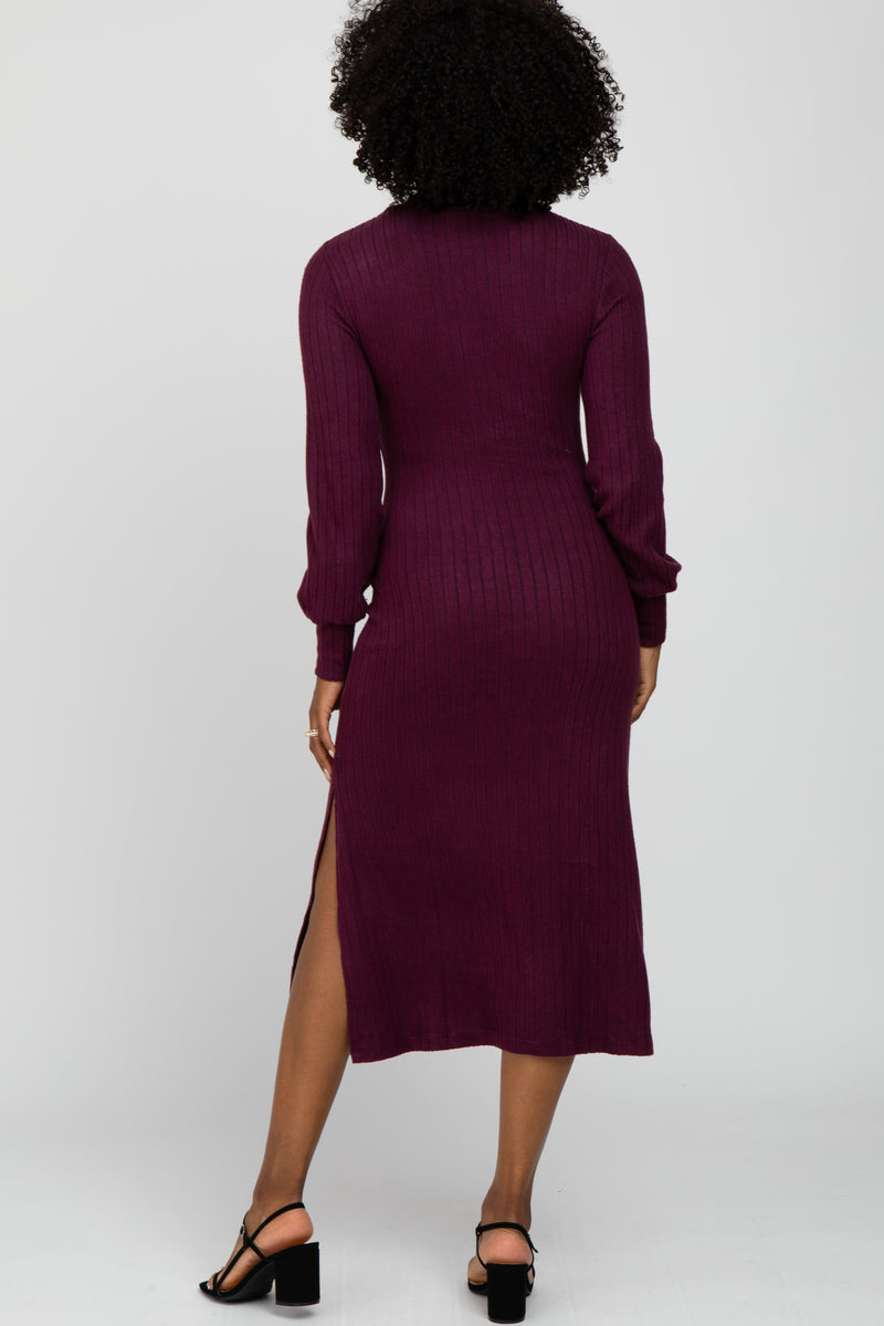 Burgundy Brushed Rib Knit Turtle Neck Midi Dress Pinkblush 3998