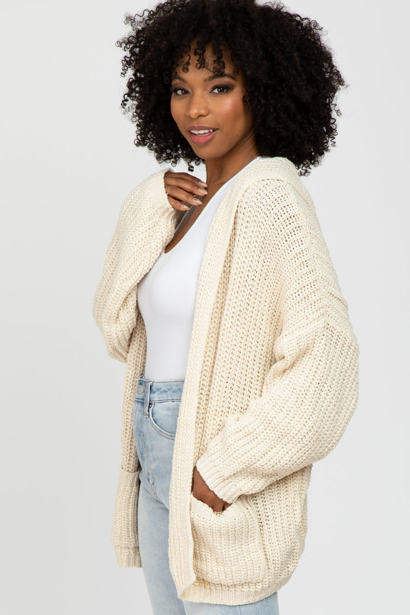 Knitted Short Cable Cardigan Beige