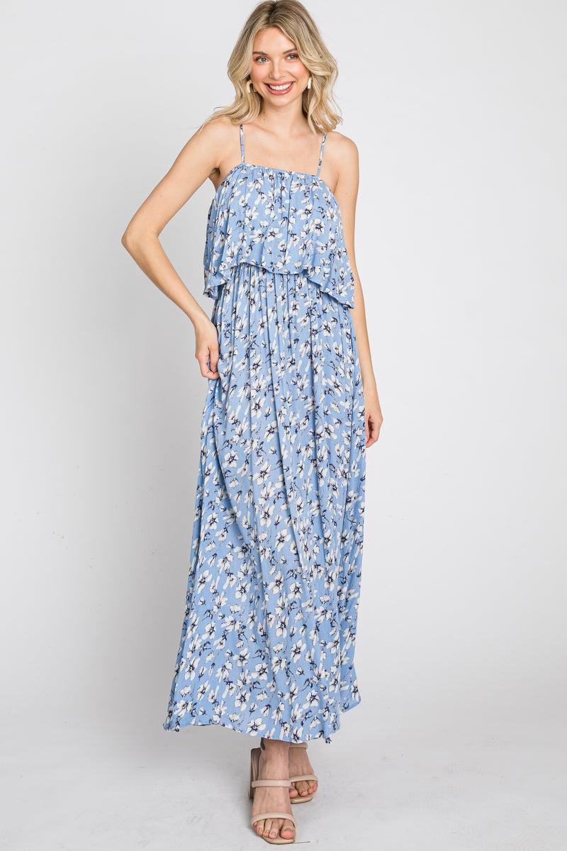 Light Blue Floral Flounce Maxi Dress Pinkblush 2666