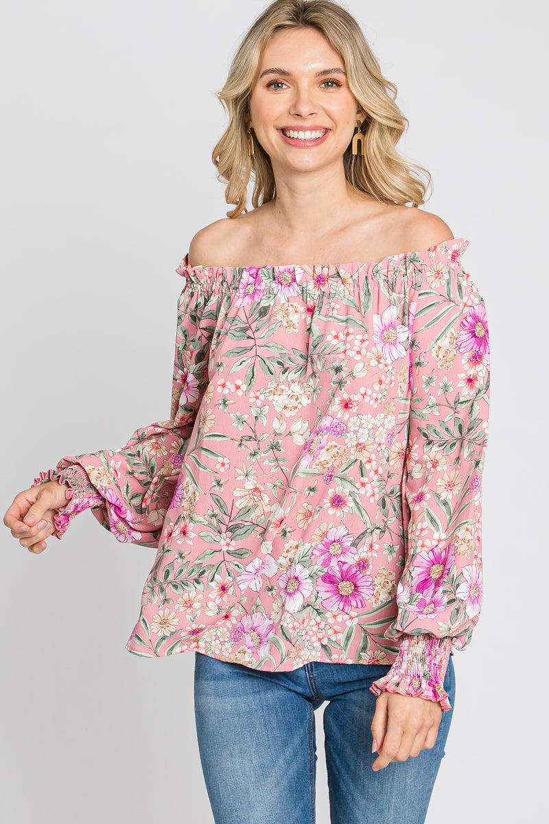 Pink Floral Off Shoulder Blouse Pinkblush 0534