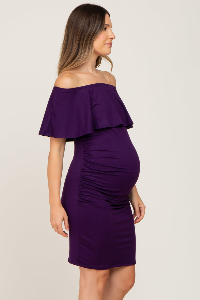 Purple Off Shoulder Fitted Maternity Dress Pinkblush 6484