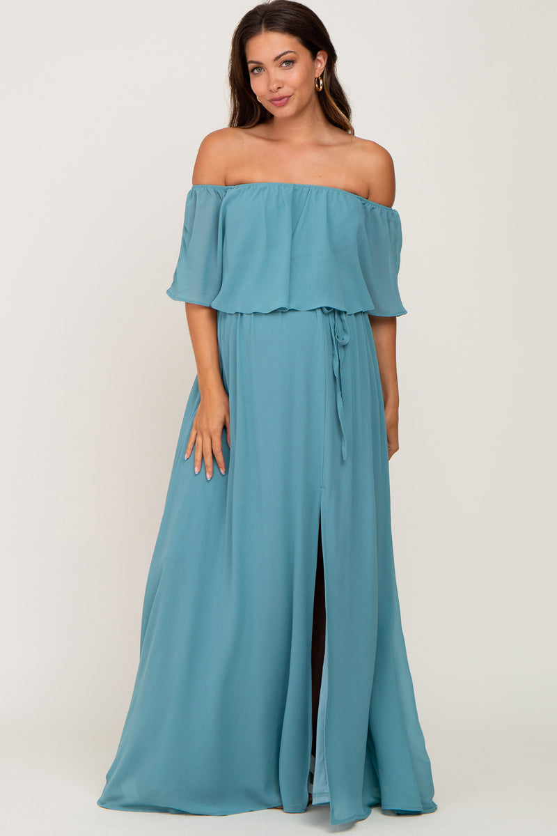 Slate Blue Maxi Dress - Chiffon Maxi Dress - Pleated Maxi Dress - Lulus