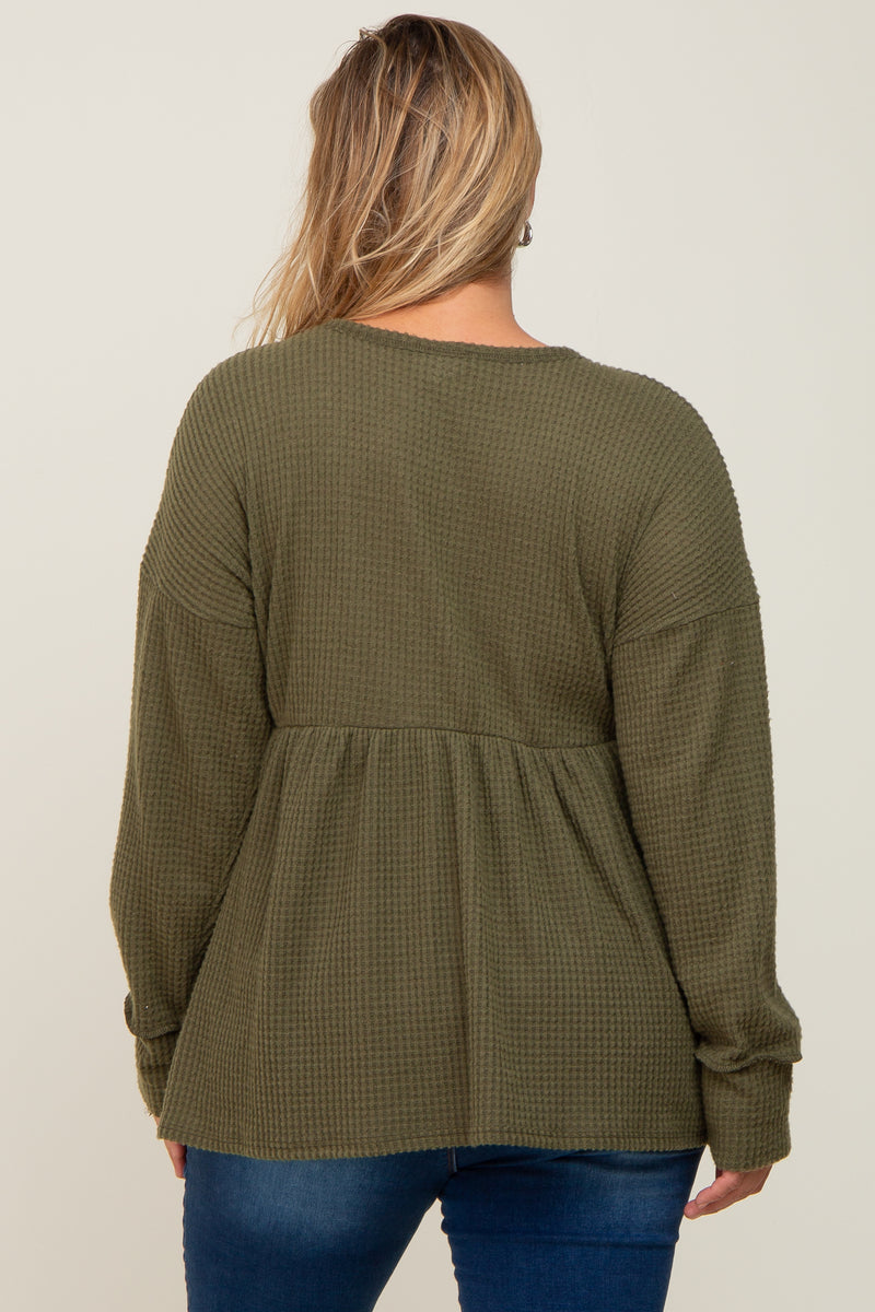 Olive Waffle Knit Long Sleeve Maternity Plus Top Pinkblush