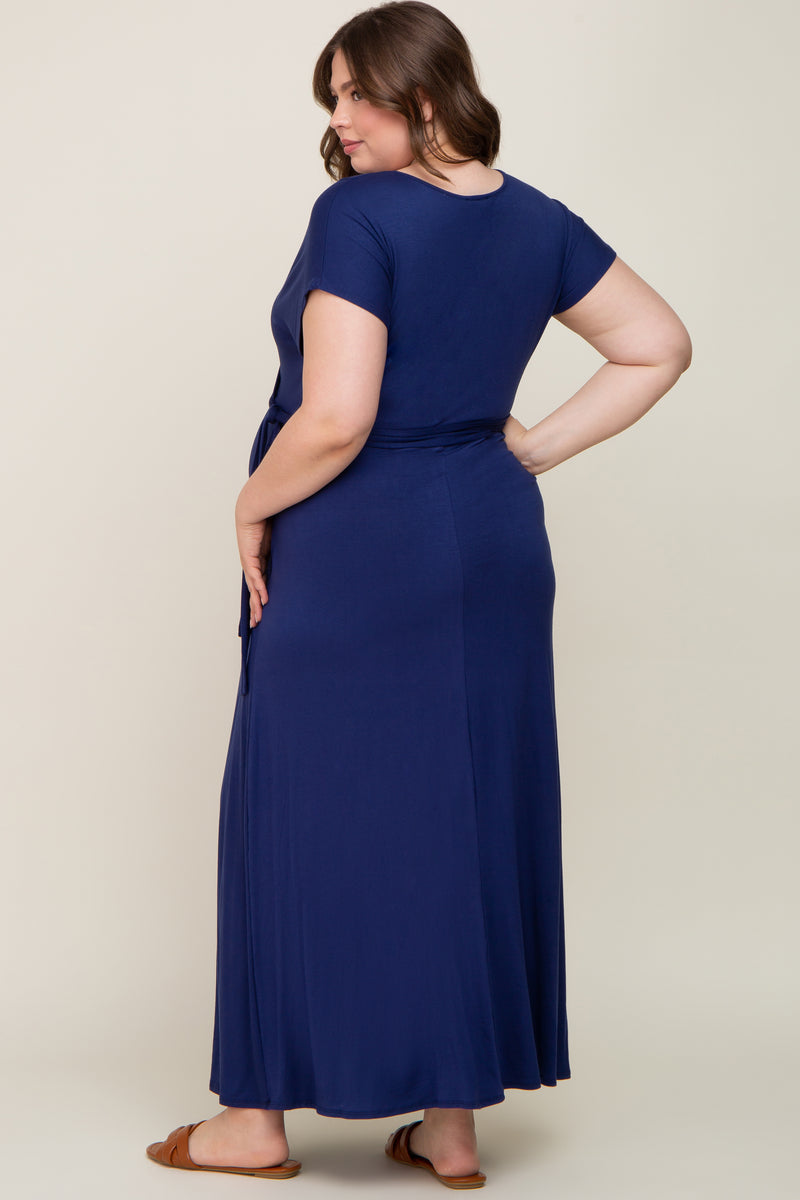 Navy fashion maternity wrap dress