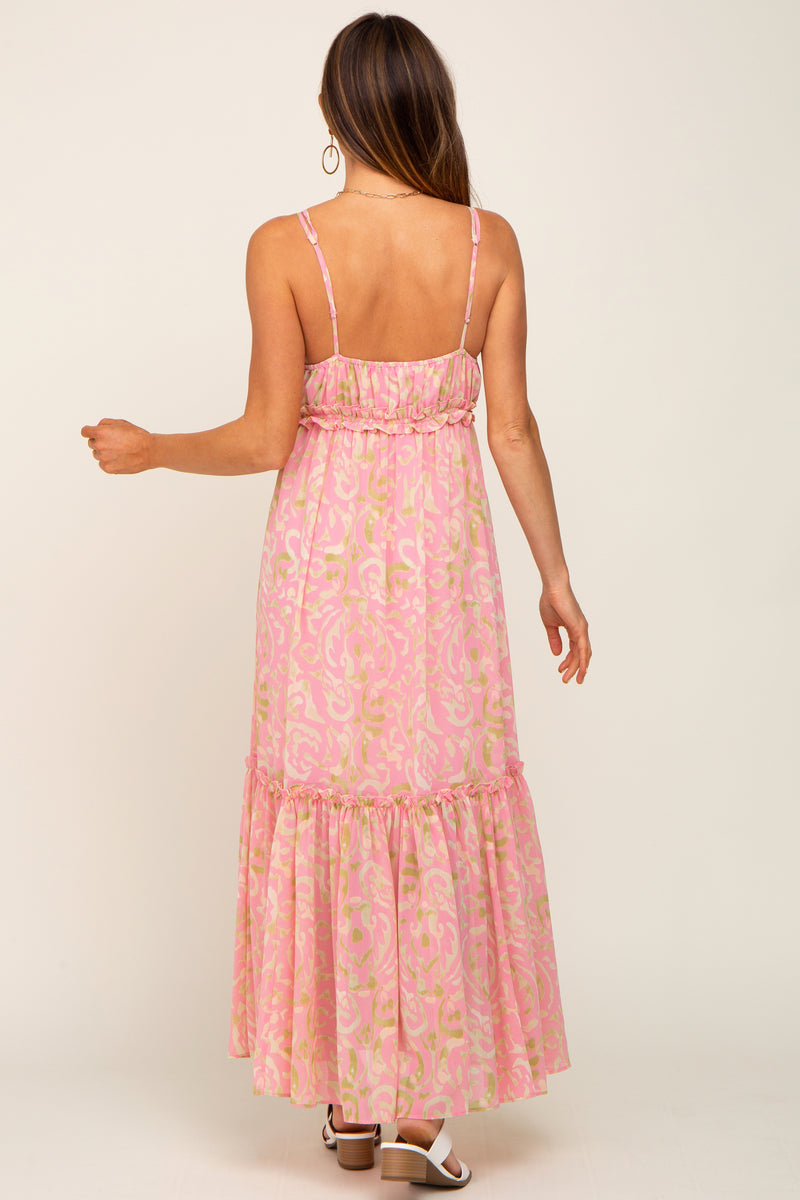 Pink Chiffon V Neck Ruffle Tiered Maxi Dress Pinkblush