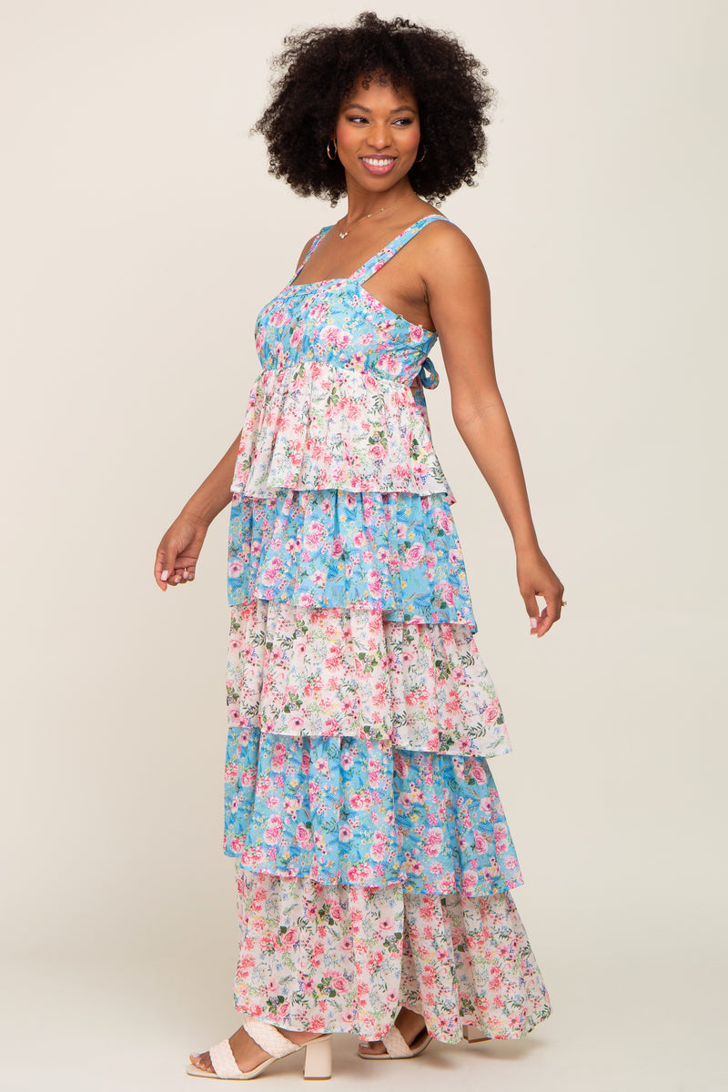 Floral Colorblock Tiered Maxi Dress Pinkblush 8661