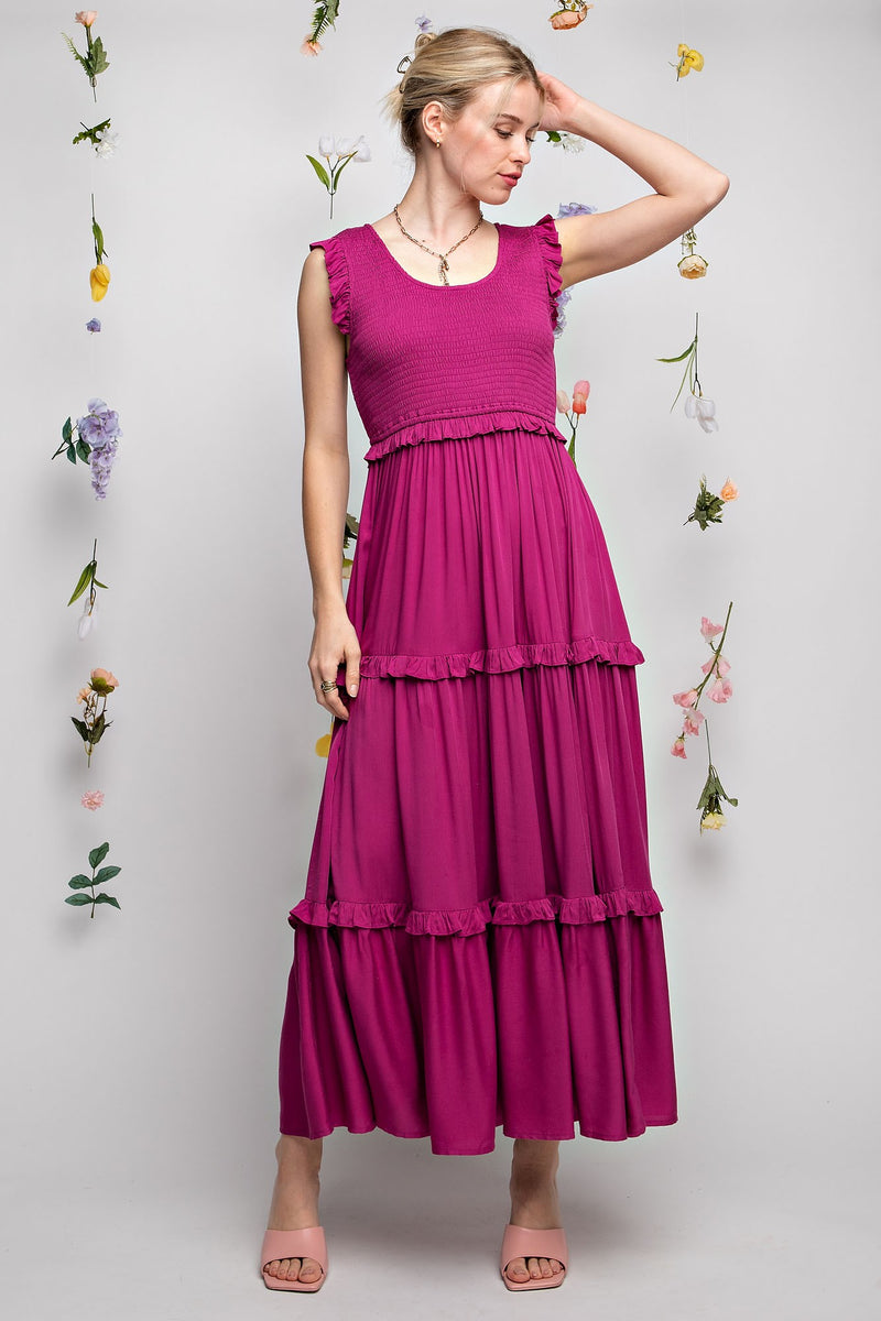 Magenta Smocked Ruffle Tier Maxi Dress Pinkblush 7937