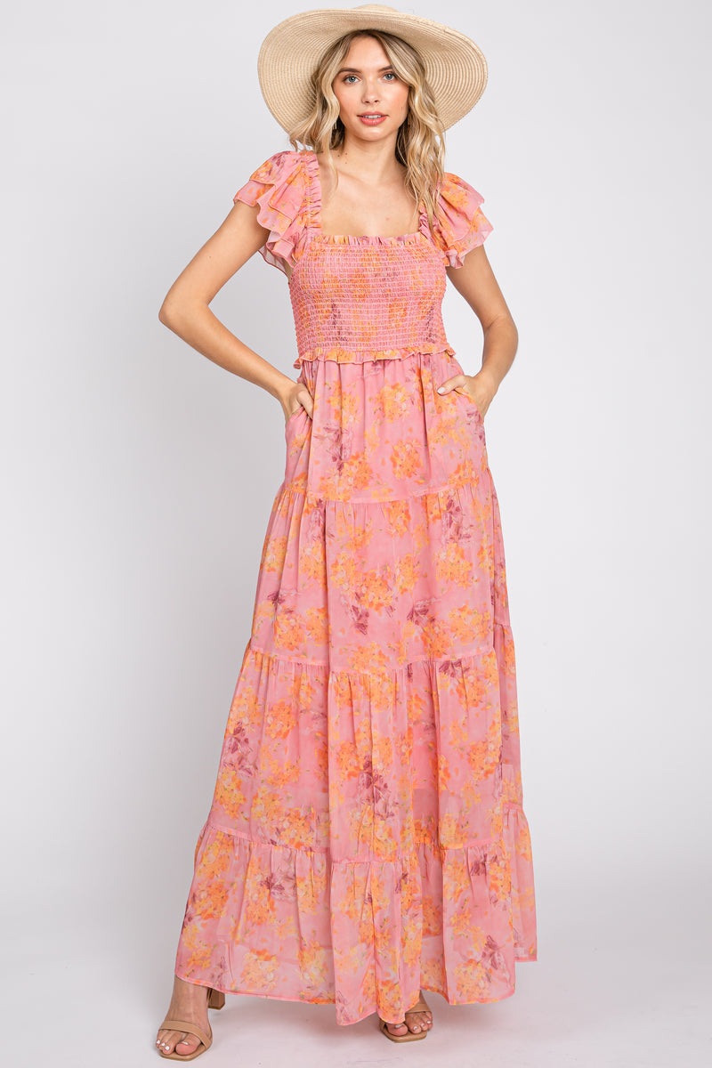 Pink Floral Ruffle Tiered Maxi Dress Pinkblush 0578