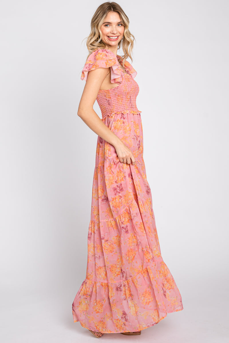 Pink Floral Ruffle Tiered Maxi Dress Pinkblush 6996