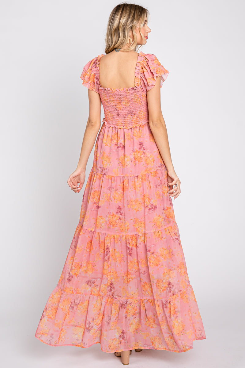 Pink Floral Ruffle Tiered Maxi Dress Pinkblush 6876