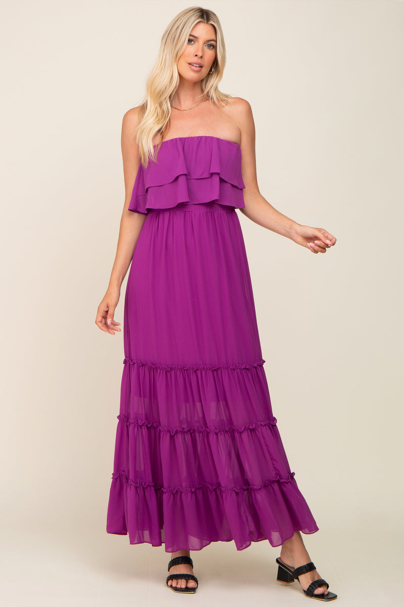 Purple Chiffon Strapless Ruffle Tiered Maxi Dress Pinkblush 1856