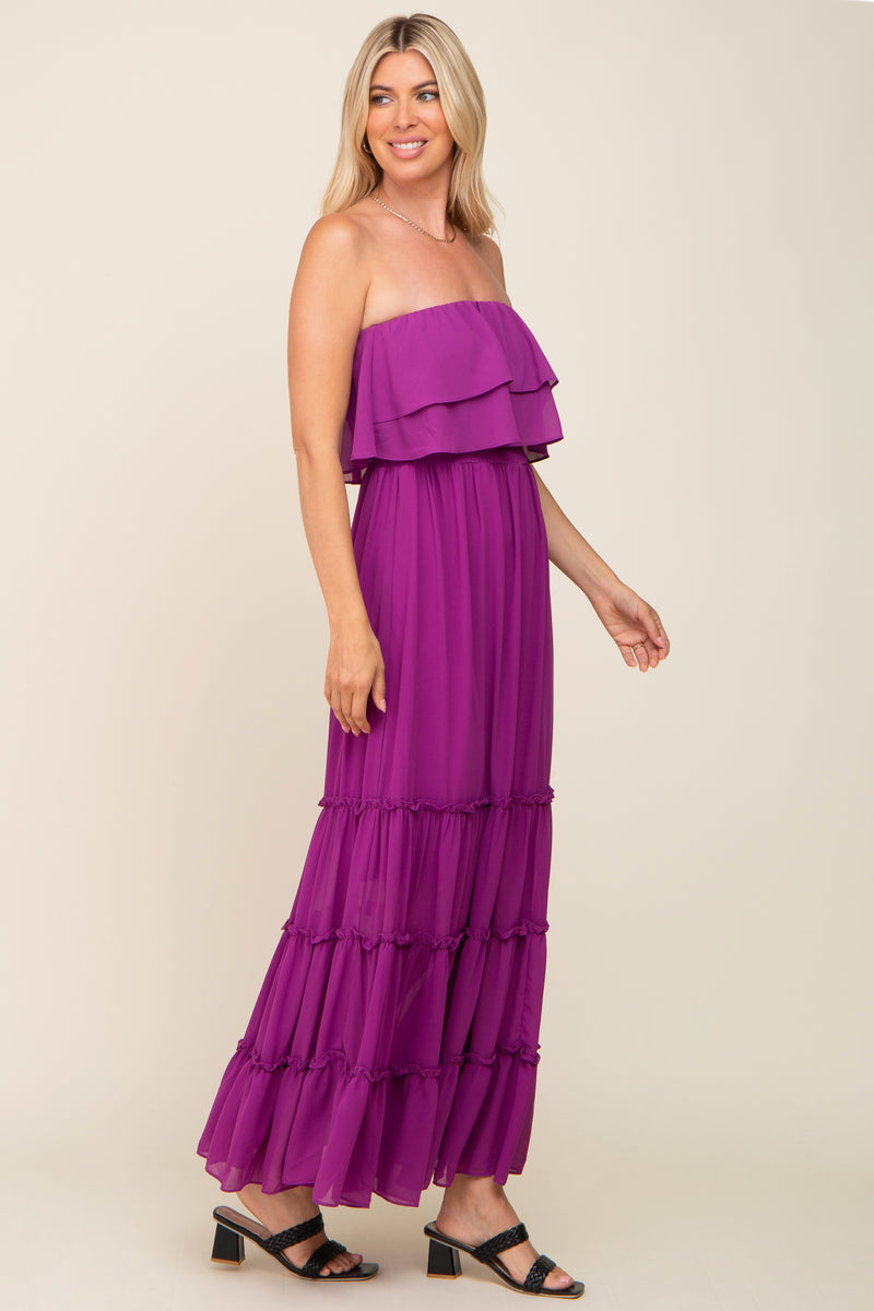 Purple Chiffon Strapless Ruffle Tiered Maxi Dress Pinkblush 3080