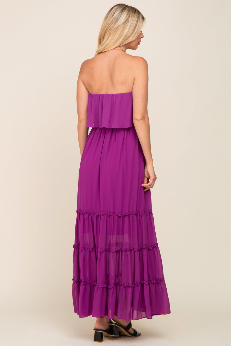 Purple Chiffon Strapless Ruffle Tiered Maxi Dress Pinkblush 5823