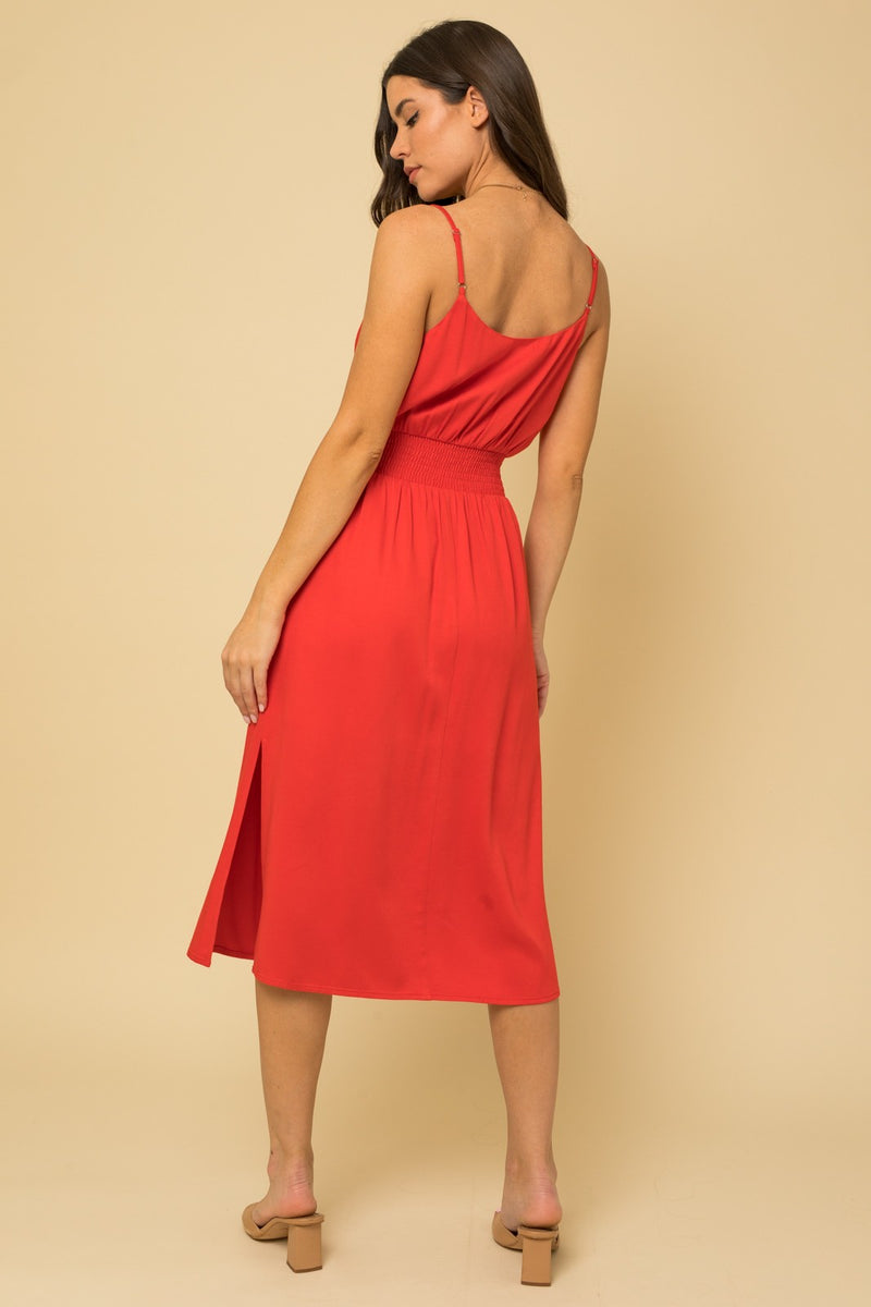 Red Tie Waist Smocked Back Midi Cami Dress Pinkblush 