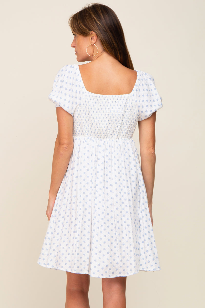 Blue Floral Dotted Button Front Dress – PinkBlush