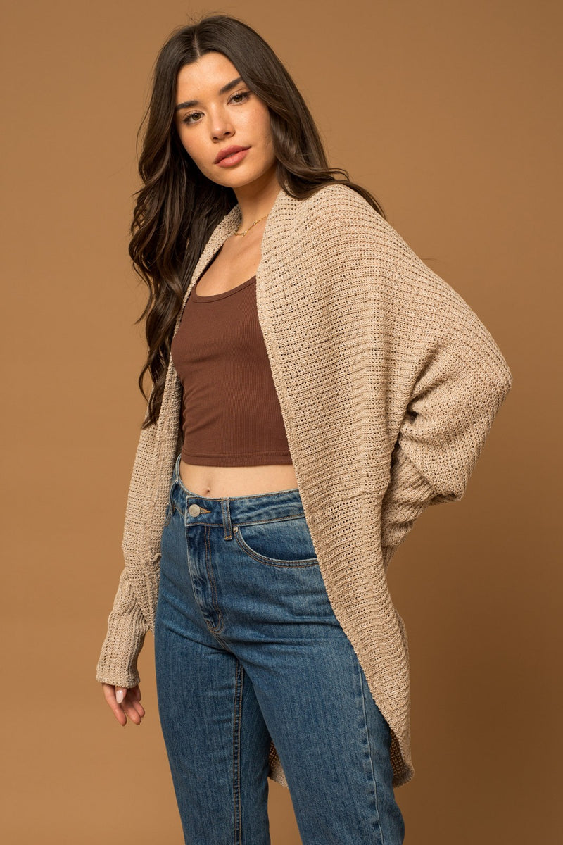 Beige Open Knit Dolman Sleeve Cardigan– PinkBlush