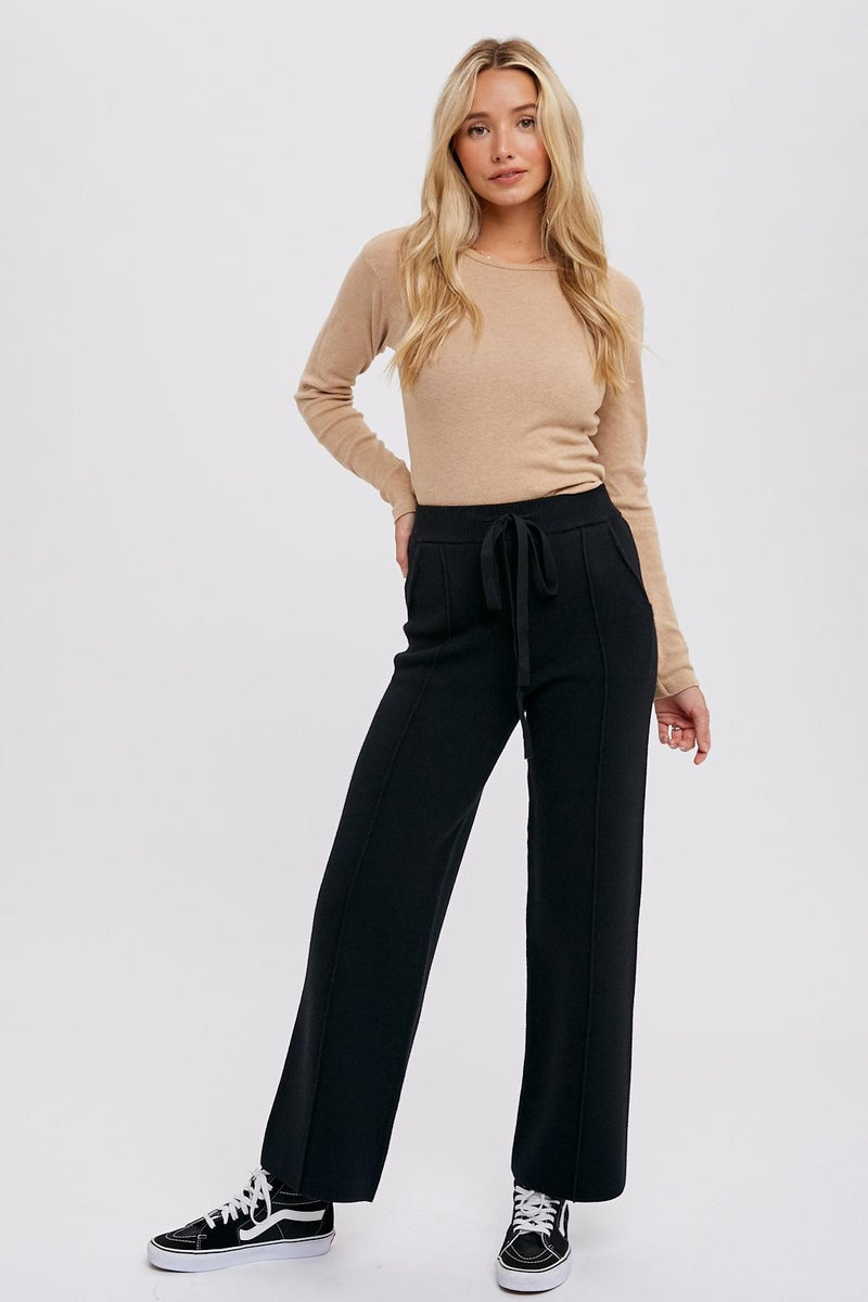 ASOS DESIGN fold over ruched waist flare trousers in black