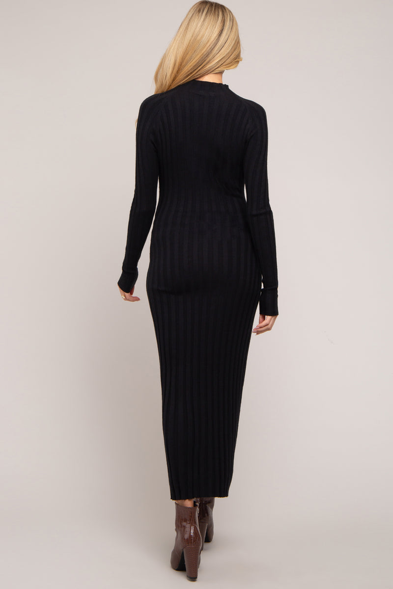 Black Ribbed Turtle Neck Maternity Midi Dress Pinkblush 7430