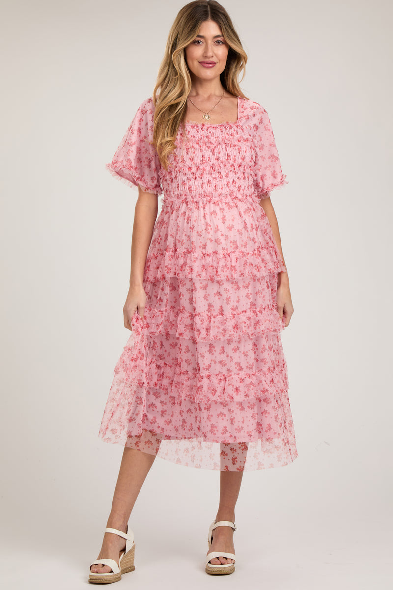 Sentimental Pink Floral Maternity Midi Dress with Cami Straps and Ru – Club  L London - USA