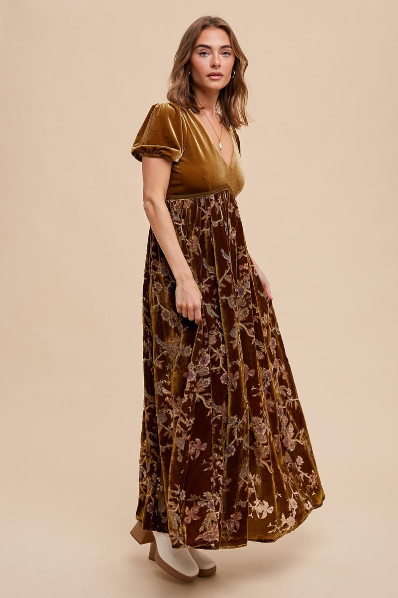 Camel Floral Burnout Velvet Maxi Dress Pinkblush 8031