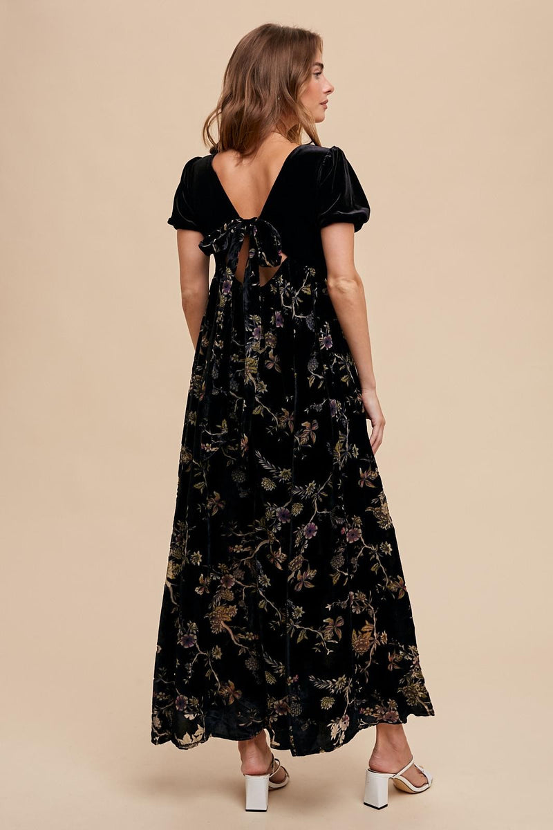 Black Floral Burnout Velvet Maxi Dress Pinkblush