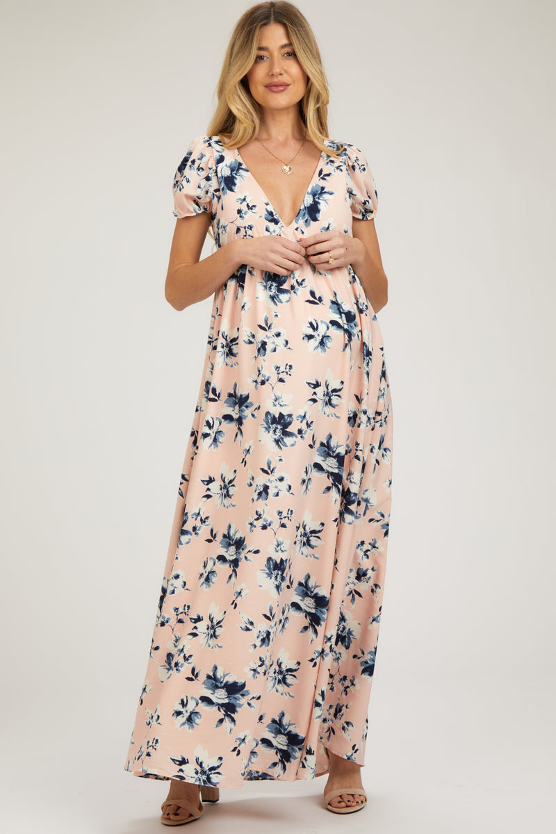 Pink Floral V-Neck Maxi Dress– PinkBlush