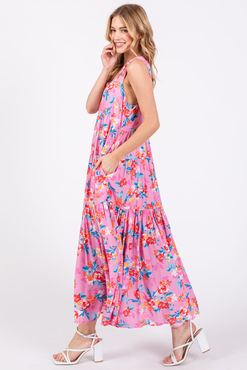 Pink Floral Sleeveless Tiered Maxi Dress Pinkblush 5766