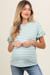 Jade Striped Ruffle Sleeve Maternity Top