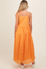 Orange Embroidered Tassel Tie Maternity Maxi Dress