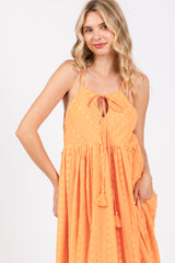 Orange Embroidered Tassel Tie Maxi Dress