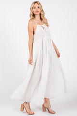 Ivory Embroidered Tassel Tie Maxi Dress