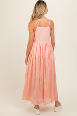 Light Pink Embroidered Tassel Tie Maternity Maxi Dress