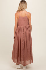 Mocha Embroidered Tassel Tie Maternity Maxi Dress