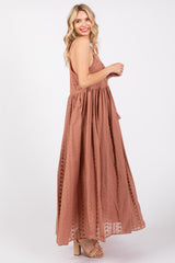 Mocha Embroidered Tassel Tie Maxi Dress