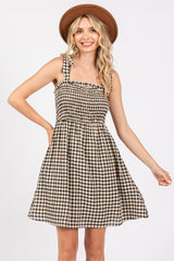 Black Gingham Shoulder Tie Dress