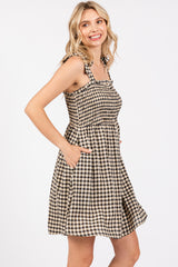 Black Gingham Shoulder Tie Dress