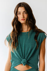 Hunter Green Open Front Wide Leg Textured Jumpsuit