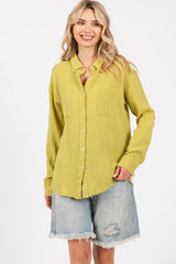 Lime Front Pocket Fringe Hem Button Up Maternity Shirt