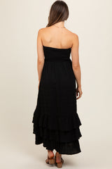 Black Smocked Ruffle Hem Tube Maternity Maxi Dress