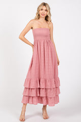 Mauve Smocked Ruffle Hem Tube Maxi Dress