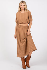 Mocha Waffle Texture Crop Top and Skirt Set