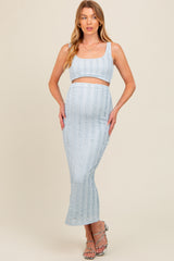 Light Blue Crop Top Side Ruched Long Pencil Skirt Maternity Set